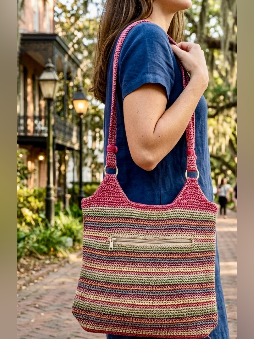 The Sak Handwoven Multicolor Shoulder Bag - Pink Accent